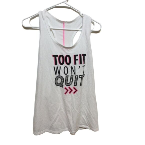 Athletic Works Women Racer Tank Too fit wont quit Size L 12 14 White Polyester B - Picture 1 of 5
